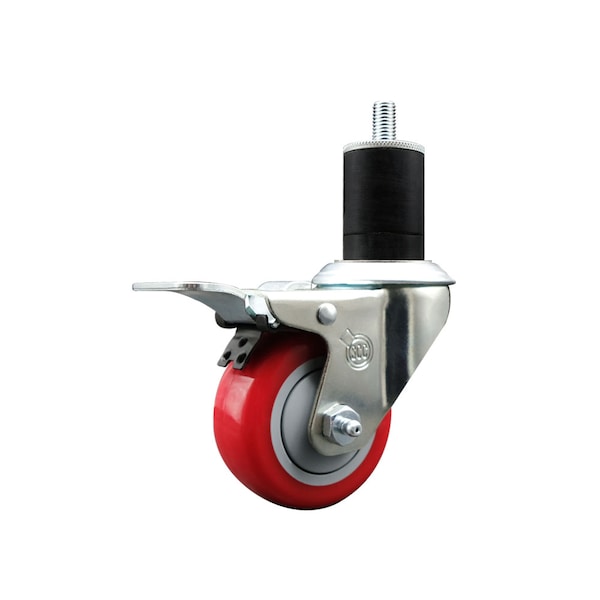 3'' Red Poly Swivel 1-3/4'' Expanding Stem Caster Total Lock Brake